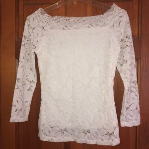 White lace shirt with satin underlay